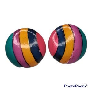 Vintage Handmade Painted 80s 90s Rainbow Stripe Earrings